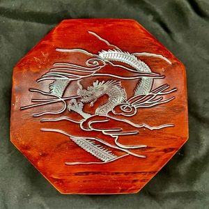 Mother Of Pearl Inlay Dragon Lacquered Octagon Wood Trinket Box‎ 5.5” - Vintage